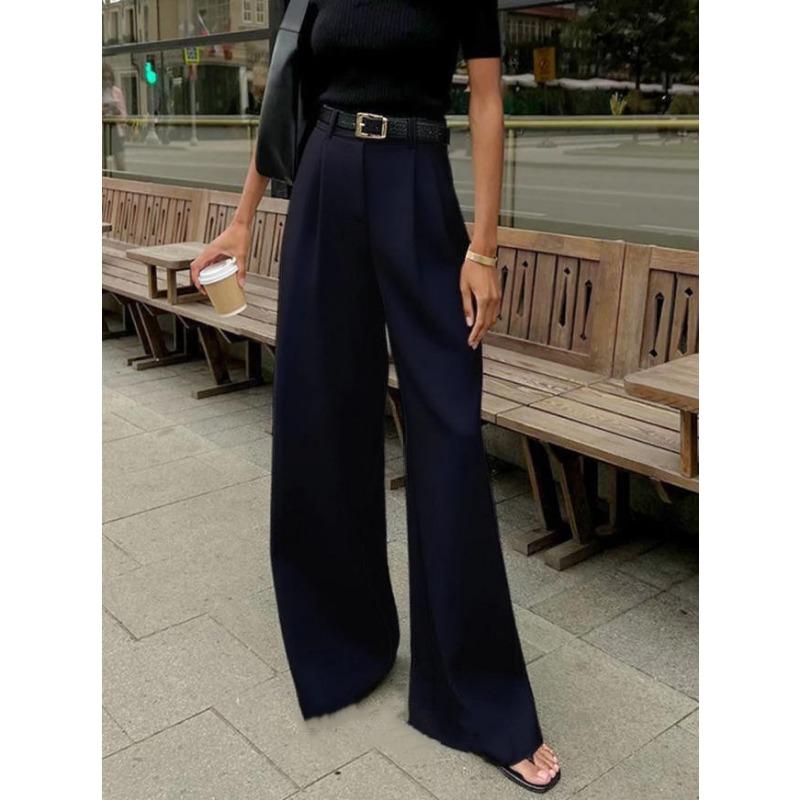 2026 Moda Elegante Larghi Pantaloni da Completo Dritti a Gamba Larga da Donna Vita Alta Monocolore Versatili Primavera e Autunno Pantaloni Casual da Lavoro
