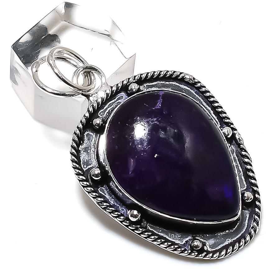 Natural Purple Labradorite Gemstone 925 Sterling Silver Pendant 2.05" D6o89