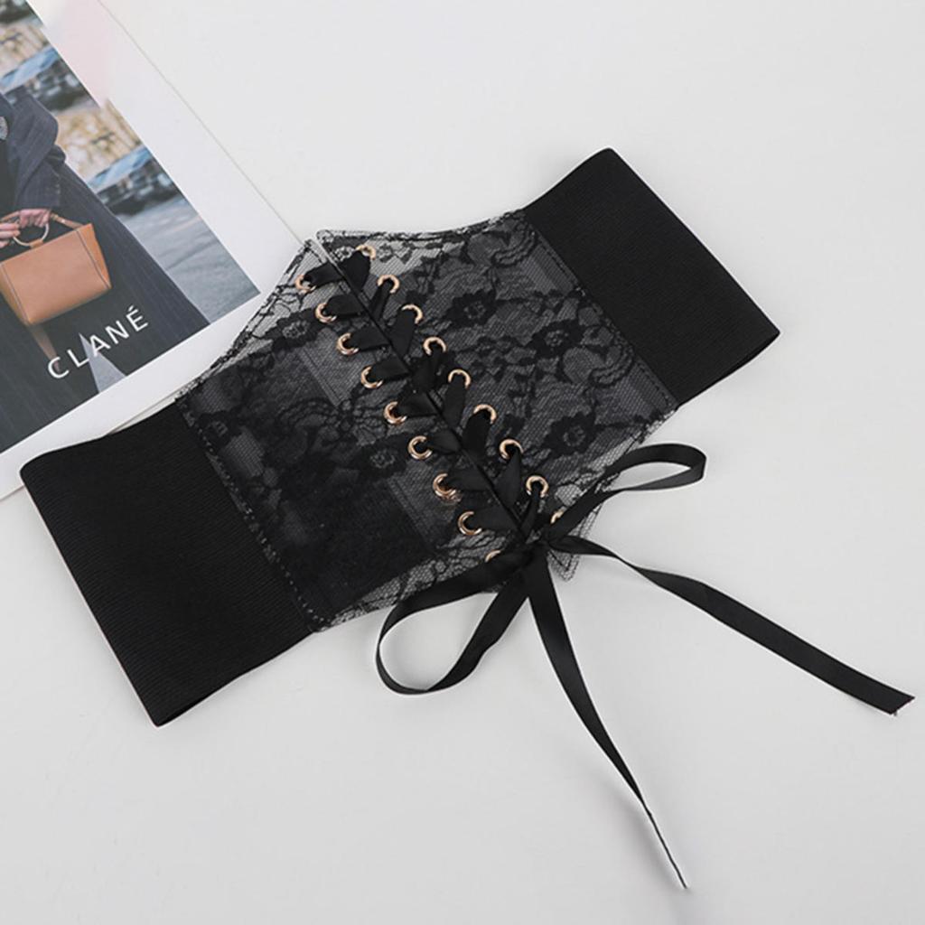 Fashionable Women Waist Corset Flower Embroidery Elastic Waistband Wide Lace Slimming Body Belts Cummerbunds