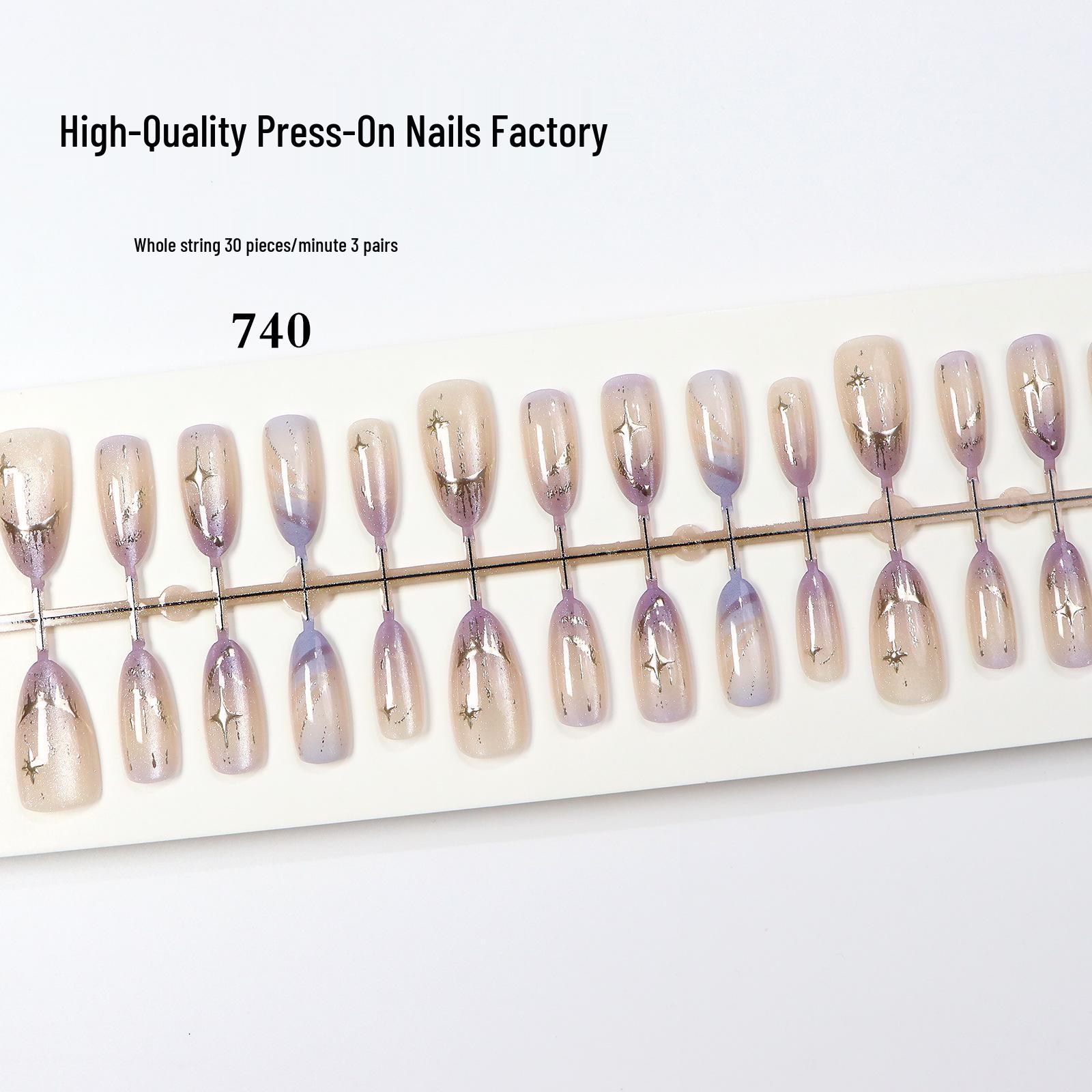 French Fresh Icy Cat Eye Press-On Nails with Gold Foil - High-Quality Comic Design, Long-Lasting Manicure Tips. Medium/Medium/Medium