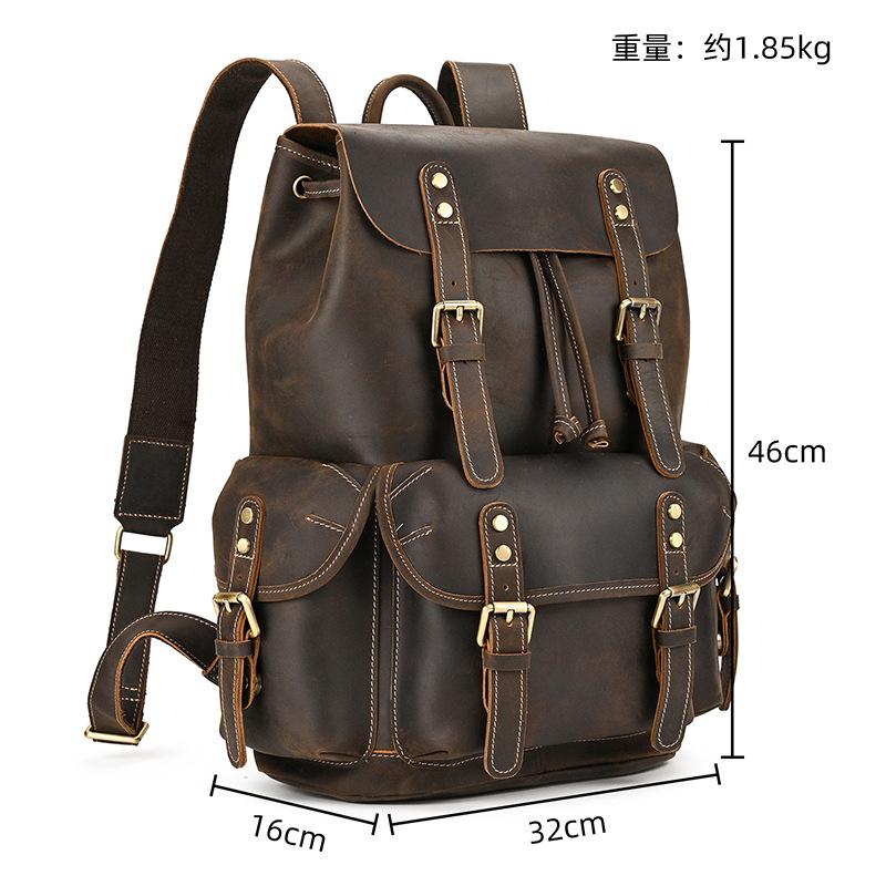Explosive Men'S Leather Backpack, Leather Backpack, Large Capacity Flip Cover, Student Schoolbag, Men'S And Women'S Travel Bag