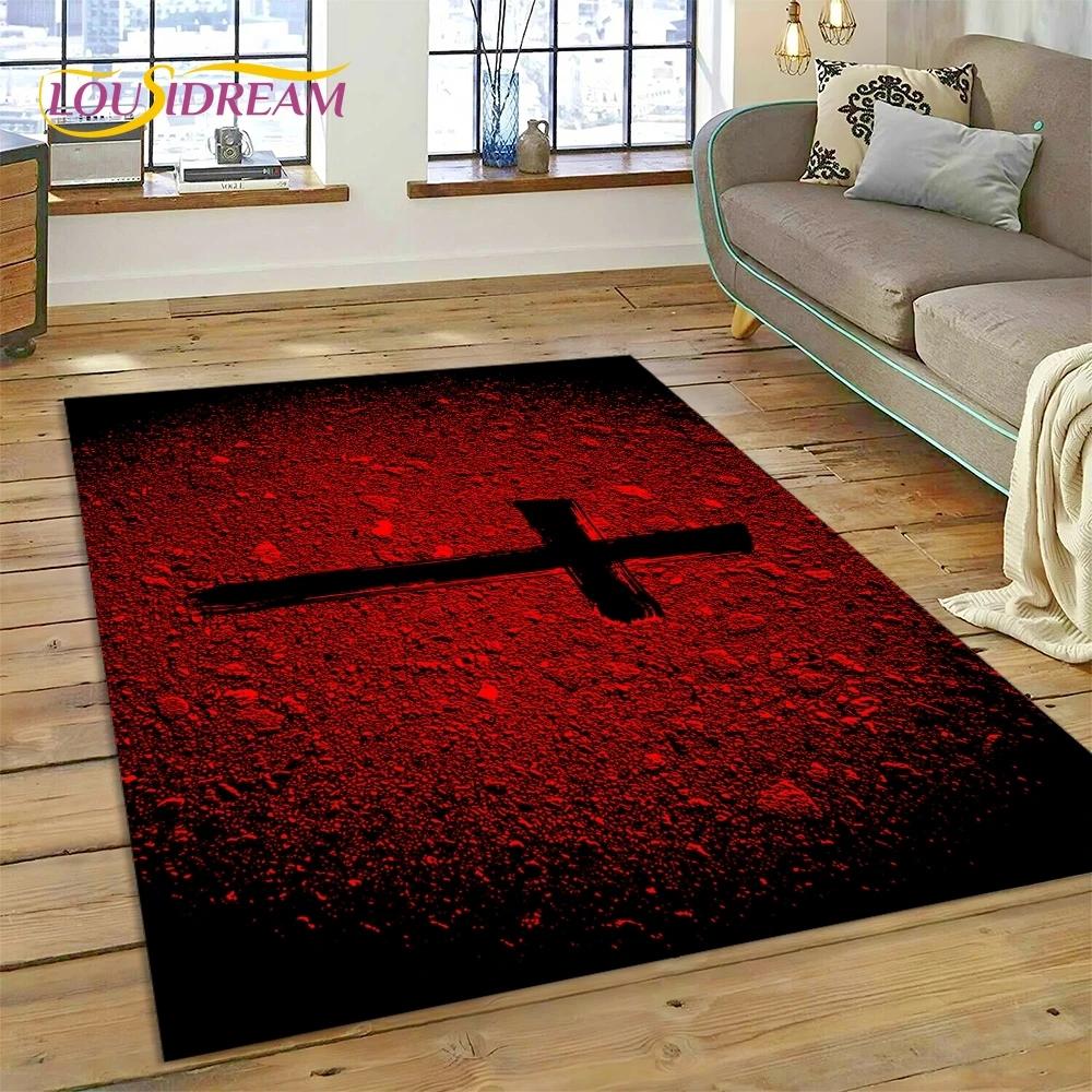 New 3D Pray Holy Bible Cross Jesus Carpet for Living Room Bedroom Home Decor,Floor Mat Non-slip Decoration for Sofa Doormat Gift
