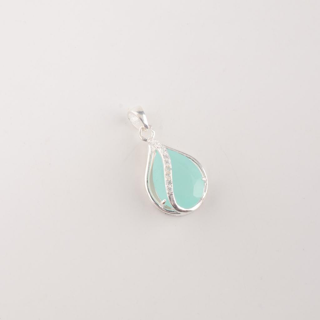 Aqua Chalcedony Gemstone Zircon Pendant 925 Sterling Silver Jewelry Gift For Her CZP-7-8