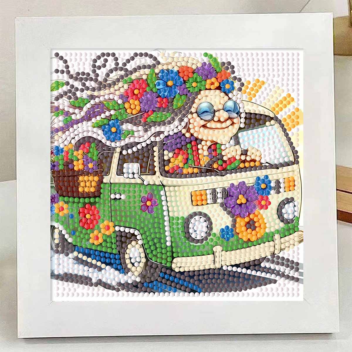 

Набор для алмазной вышивки «Сделай сам» с рамкой, Автобус Полная мозаика 5D Набор для вышивания крестом «Сделай сам» Домашнее украшение с рамкой, Коллекция хобби для рукоделия Round 15x15 cm with frame