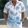 Men's Blue Sea Turtle Gradient Print Short Sleeve Shirt Ocean Plant Casual Button Down Top for Spring & Summer