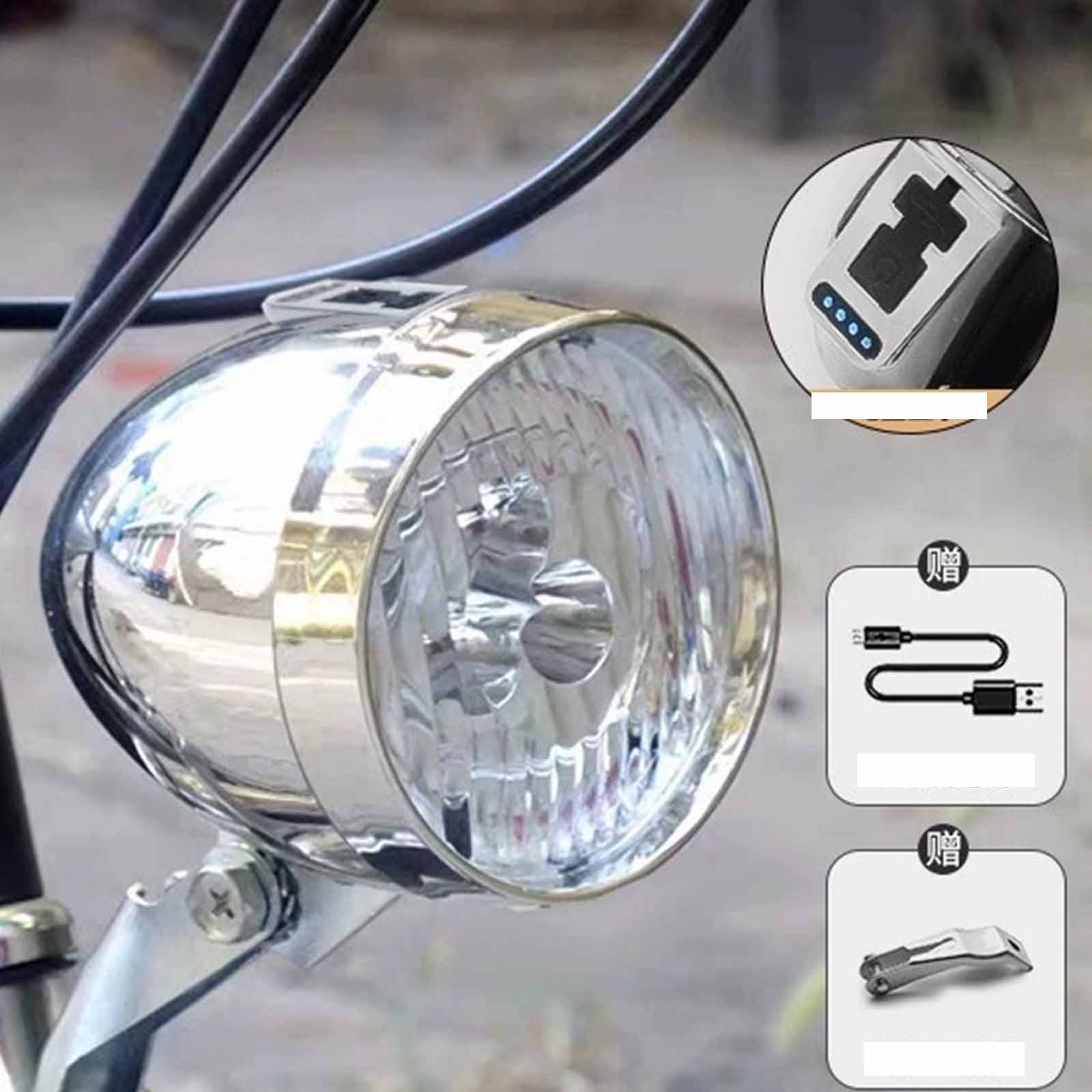 

USB Rechargeable Headlight – Retro LED Front Light for Mountain Bikes, High-Brightness Cycling Equipment One Size