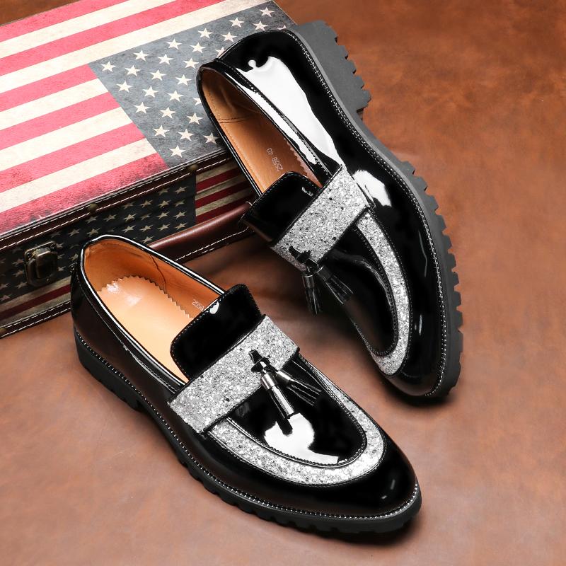 Men‘s Luxury Sequins Tassels Loafers Men Wedding Party Nightclub Fashion Leather Casual Shoes Mens Outdoor Flats