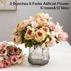 2 Bunches Artificial Flower Silk Rose Lily Flower Bouquets Outdoor Garden Wedding Bridal Accessories Christmas Decor Home Festival Party DIY Gift