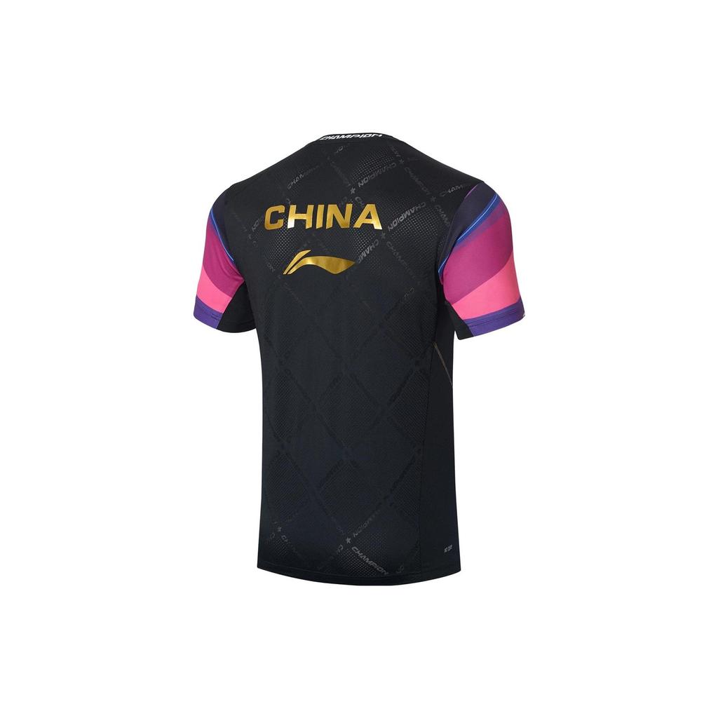 Li-Ning Color Block Printed Round Neck Short Sleeve Regular T-Shirt Men Tops Fluorescent-Lotus-Pink AAYT027-1