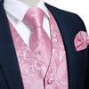Formelle Herren-Hochzeitsweste, Paisley-Blumenmuster, rosa Anzugweste, schmaler Smoking, Seidenkrawatte