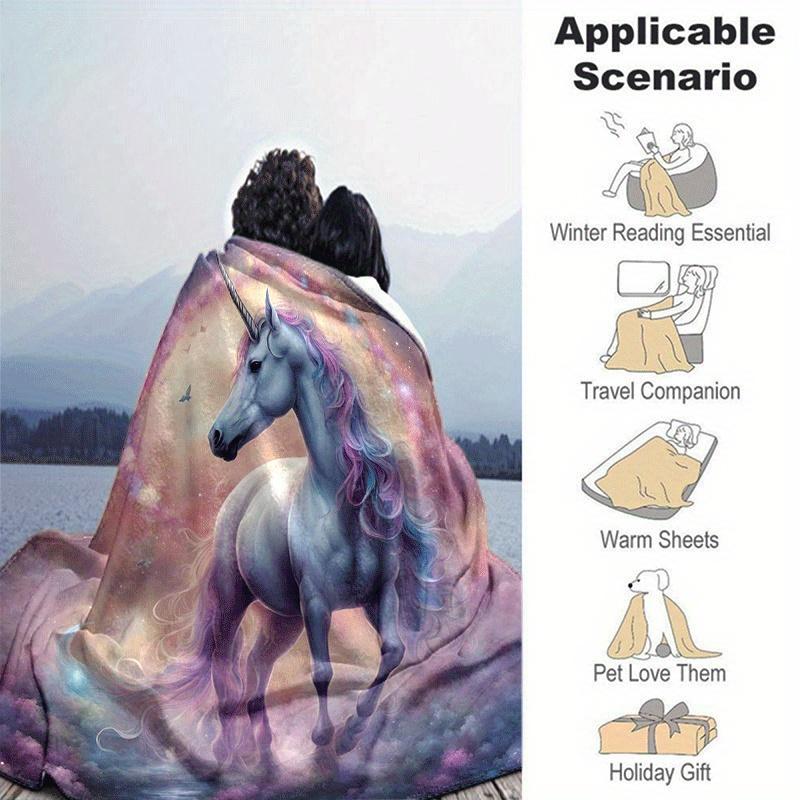 1pc Horse Printing Lightweight Flannel Blanket, Comfortable and Warm Blanket, for Camping Sofa Bed and Couch Office, Gift