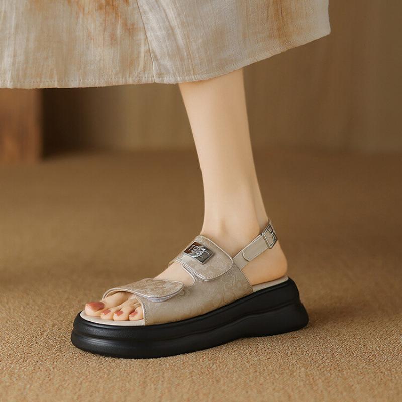Summer women's platform sandals women's one-pedal rubber soft sole comfortable size sandals national style Roman sandals women