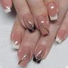 Exclusive French Edge Black & White Press-On Nail Tips with Glitter Rhinestones