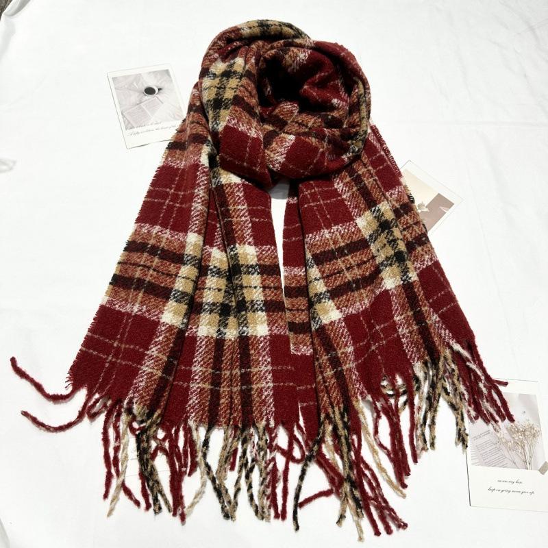 New Autumn and Winter Imitation Cashmere Knitted Wool Warm Plaid Series Scarf Women's Long Thickened Simple Tassel Scarf
