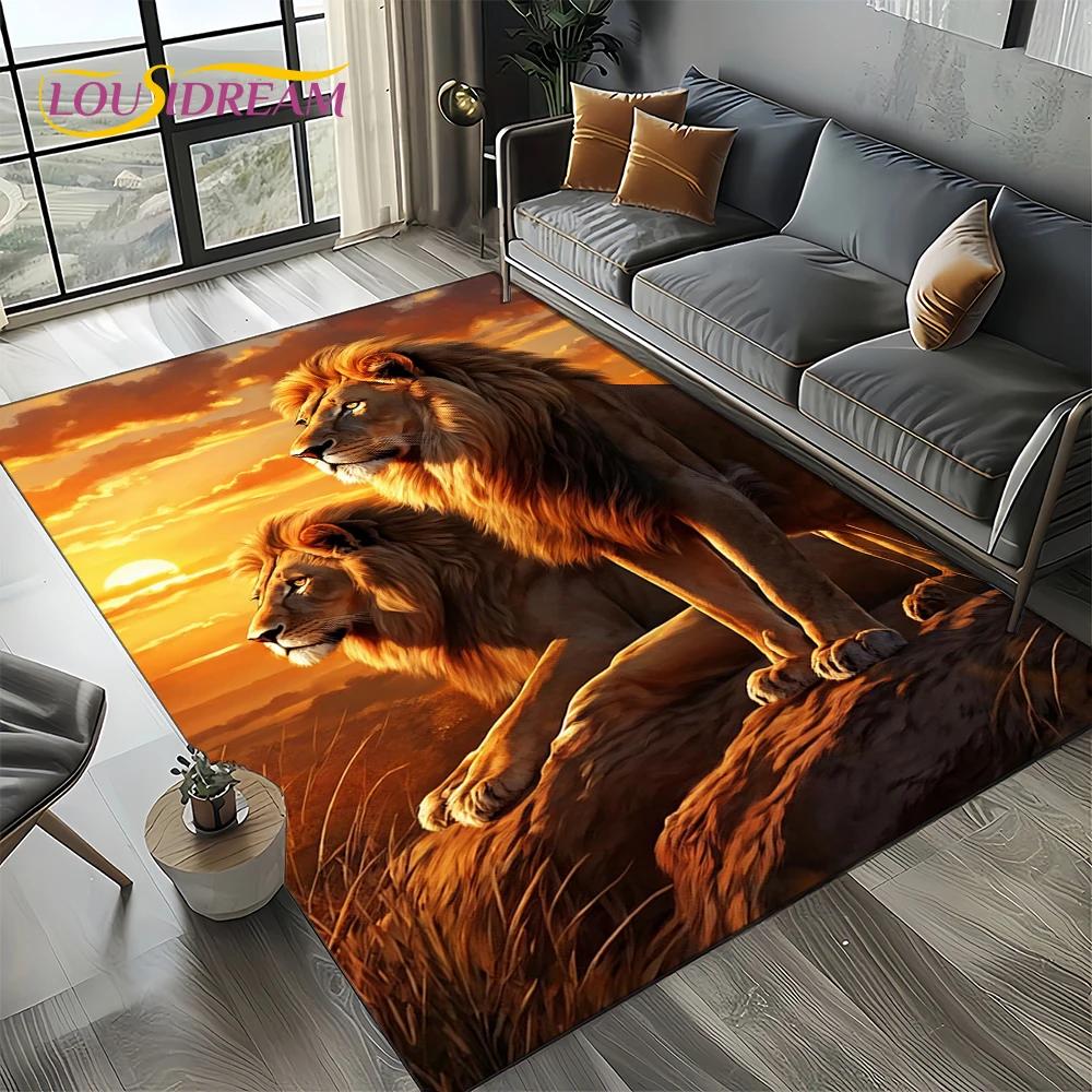 Fierce Tiger Lion Leopard Beast Animal Wildlife Cartoon Carpet Rug for Living Room Bedroom Sofa Decoration,Non-slip Floor Mat