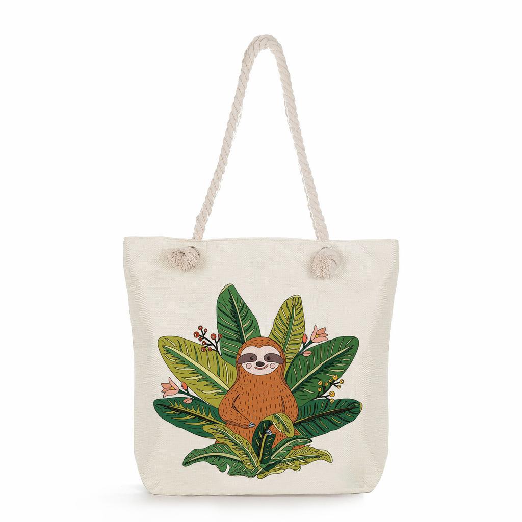 Multifunctional sloth Printed Thick Rope Shoulder Beach Bag Casual large capacity handbag 0121