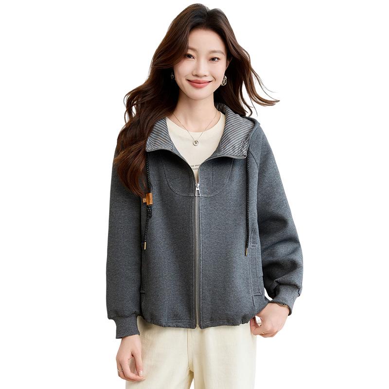 Women's Textured Casual Jacket - 2025 Spring/Autumn, Versatile, High-End Zippered Cardigan Top
