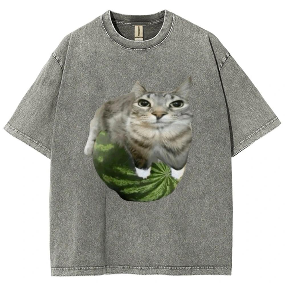 Watermelon Cat Silly Cat Meme T-Shirt Summer Sport Loose T Shirt Tops Shirt Is A Stylish Unisex Top for Both Men and Women
