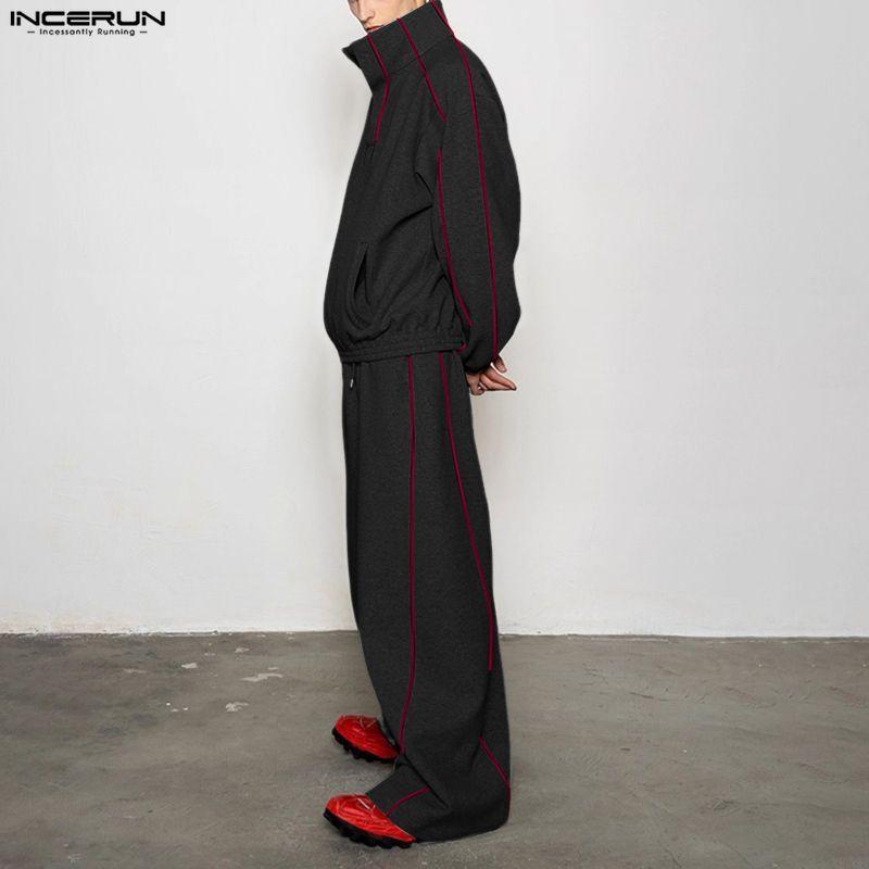 INCERUN Conjuntos de Dos Piezas para Hombre Cuello Alto Manga Larga Costuras Sudaderas Pantalones Largos Conjuntos Deportivos