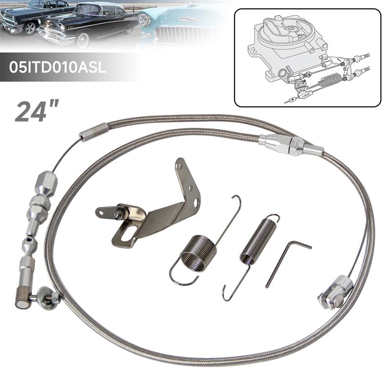 Stainless Steel Universal 24 /36 Throttle Gas Cable & Spring Set Street Hot Rod Performance For Ford Chevy Silver 24 inch