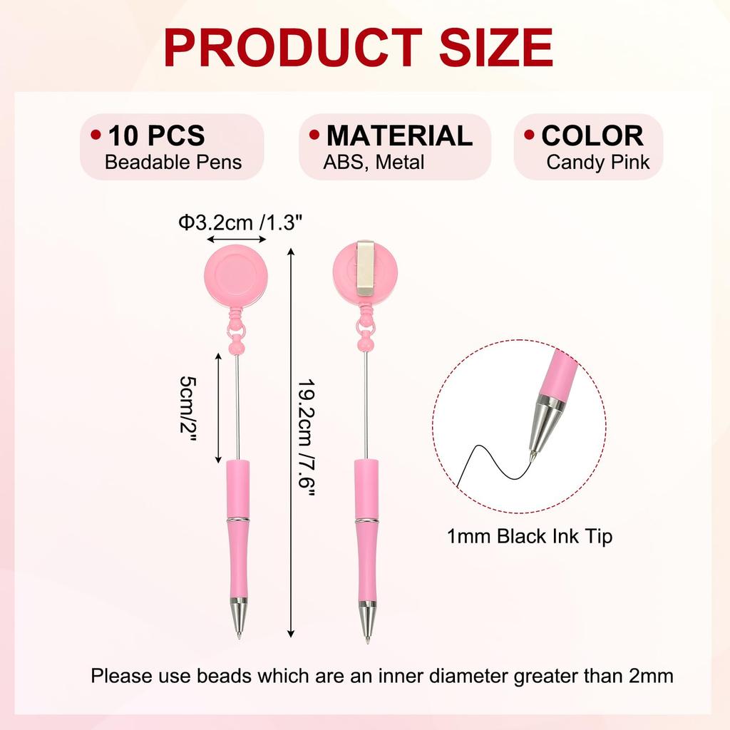 PATIKIL 10pcs Beaded Pens Retractable Badge Reel Beaded Pens Bulk Beaded Ballpoint Pens Black Ink for DIY Making Office Worker Waitress Writing