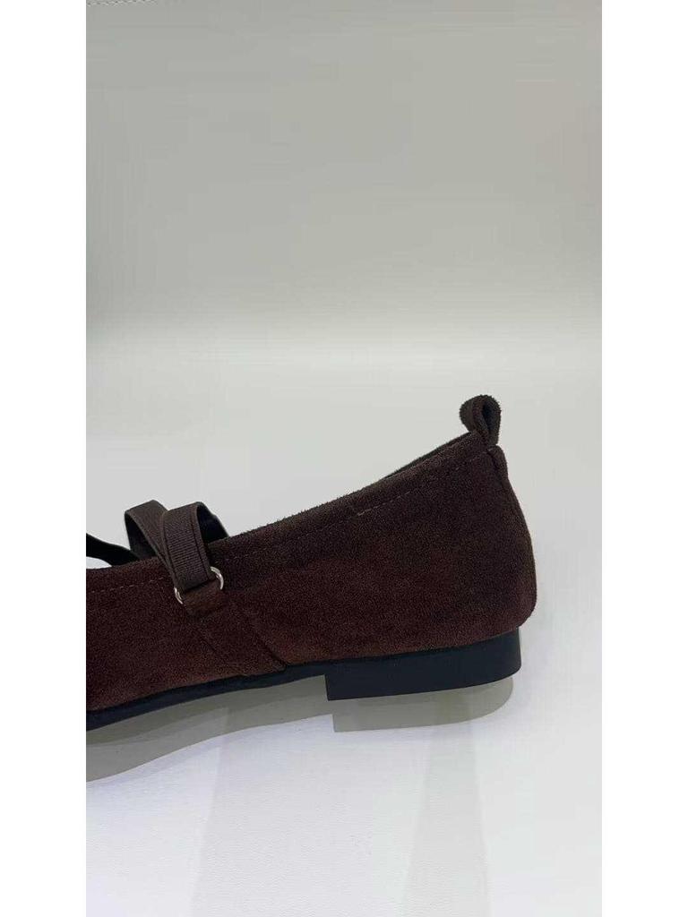 Wanwanfeng 2025 Zamszowe Baleriny z Kwadratowym Noskiem i Skrzyżowanymi Paskami z Kokardką dla Kobiet