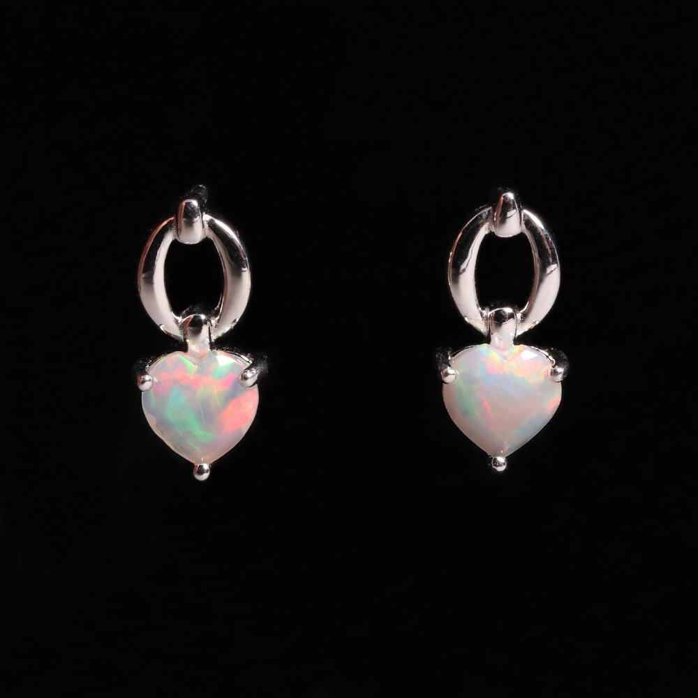 Sweet romantic style October Birthstone Natural Opal heart-shaped ring Earrings jewelry set women and girls birthday gift