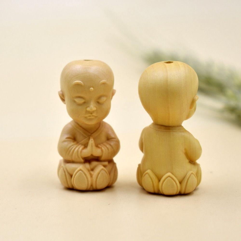 Use Cute Baby Buddha Handicraft Boxwood Carved Home Decor Little Monk Figurines Key Chain Pendant Buddha Statue Car Ornament