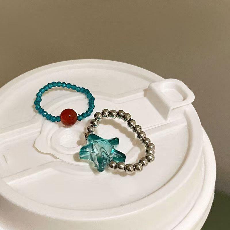 2Pcs/Set Sweet Starfish Blue Zircon Open Rings For Women Girls Ocean Style Simple Star Finger Ring Aesthetic Jewelry Y2K