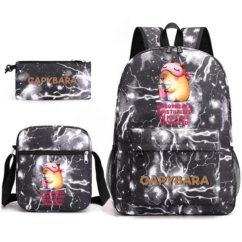 Capybara Animal Print 3Pcs Student Bookbag Set Shoulder Bag Pencil Case Children School Bag for Boys Girls Lightweight Daypack
