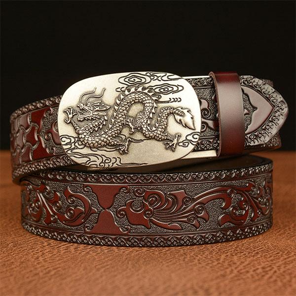 High Guality Men's Cowhide Belt Retro Automatic Buckle Leather Belt Pant Belt