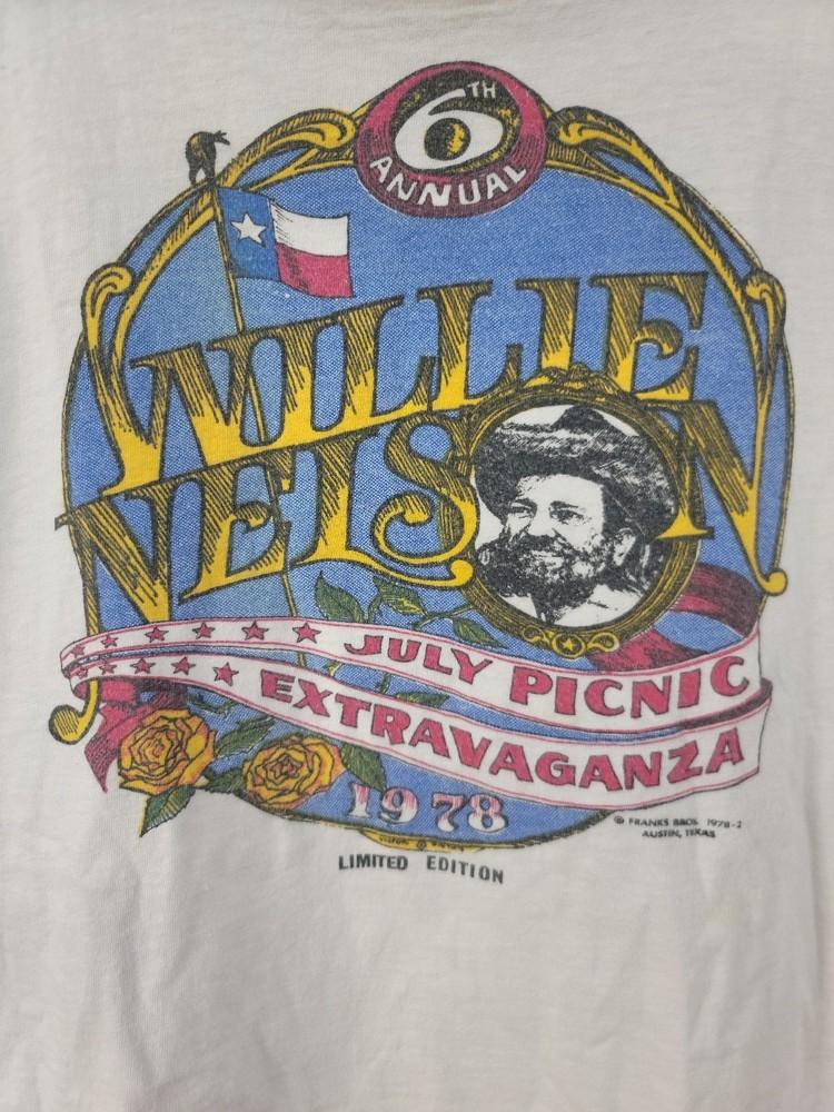Willie Nelson On Tour 90s July Picnic Rare Design White T shirt Vtg NH24956 XXL