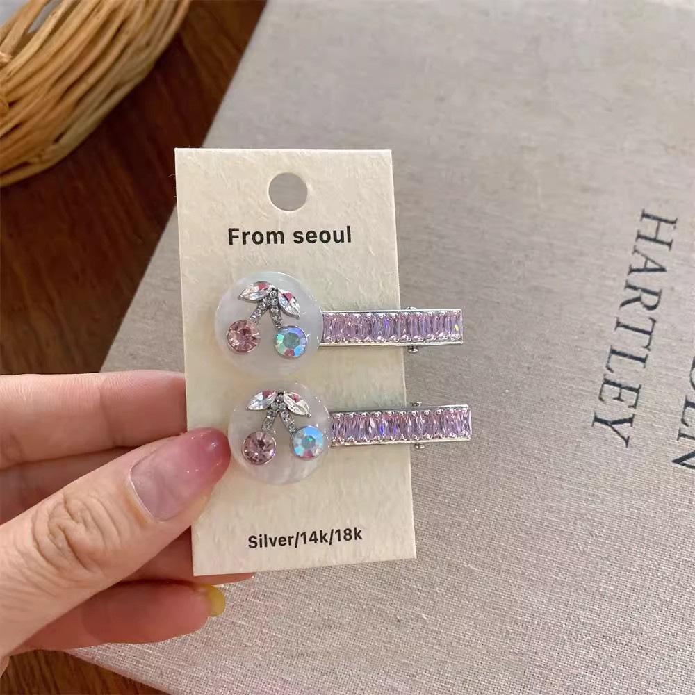 Charming Cherry Diamond Duckbill Hair Clip - Sweet & Elegant Accessory