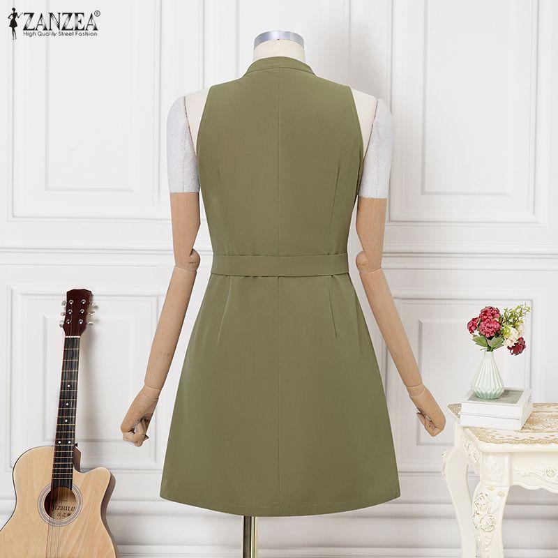 ZANZEA Women Summer Round Neck Casual Sleeveless Short Dress