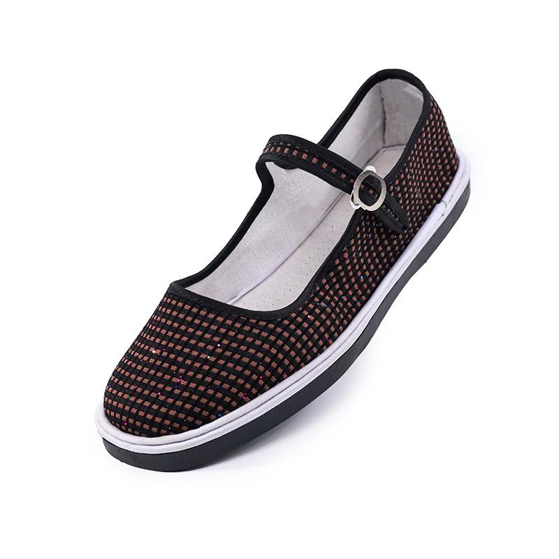 Old Beijing Handmade On-line Cloth Shoes, Women's Cotton Cloth Shoes, One-word with Generous Mouth Flat Bottom Retro Shallow Mouth Single Shoes, Danc