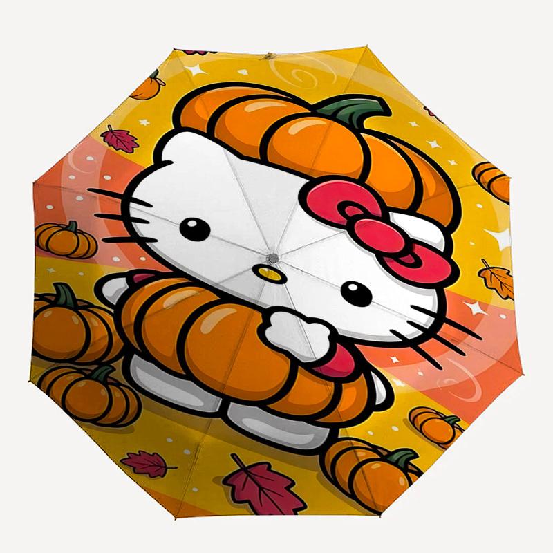 1pc Hello Kitty pumpkin umbrella automatic open/close, 8-Rib Durable Frame, Compact Folding Design, Ideal Birthday/Holiday Gift e1191A