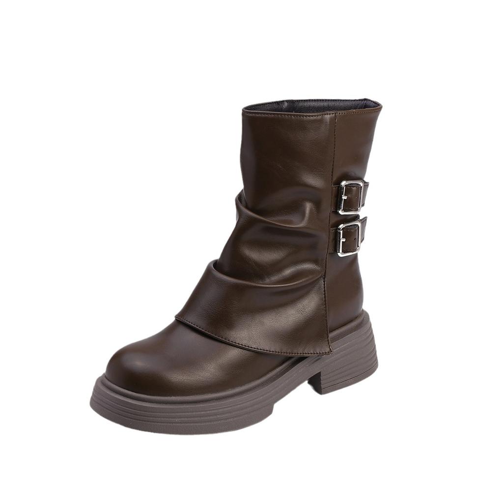Maillard Brown Boots Women's Short Boots 2025 New Autumn and Winter Trouser Boots Western Platform Martin Boots Women's Versatile