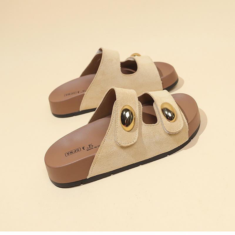 

Summer retro women s slippers sandals wear cool slippers versatile new soft-soled Boken breathable casual non-slip 40 бежевий