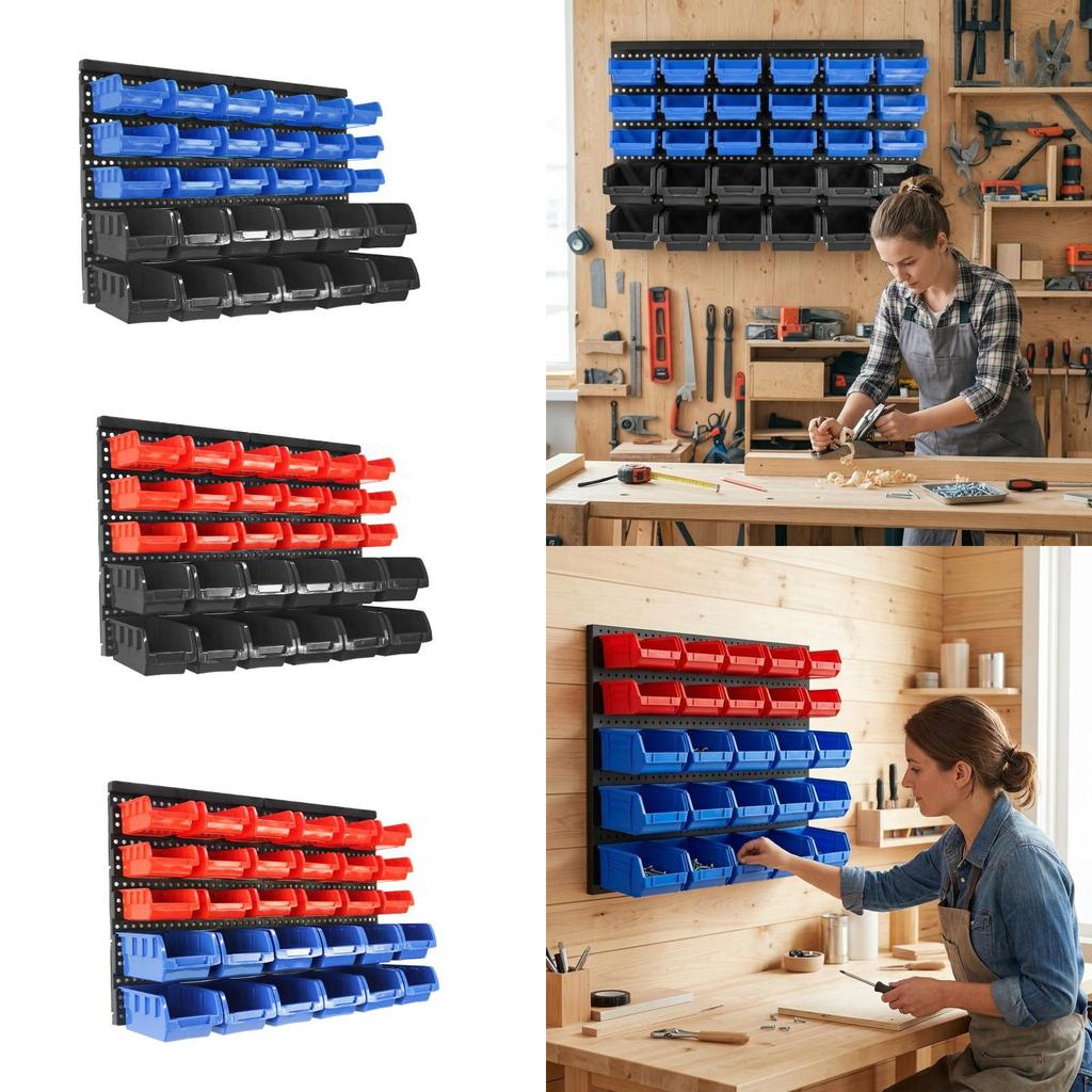 30 Bin Storage Bins Container with Pegboard Tool Organizer Rack for Tools