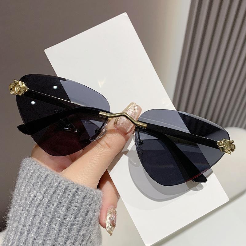 Cat Eye Rimless Sunglasses Women Men Luxury UV400 Protection Gradient Lens Metal Frame Fashion Eyewear Shades