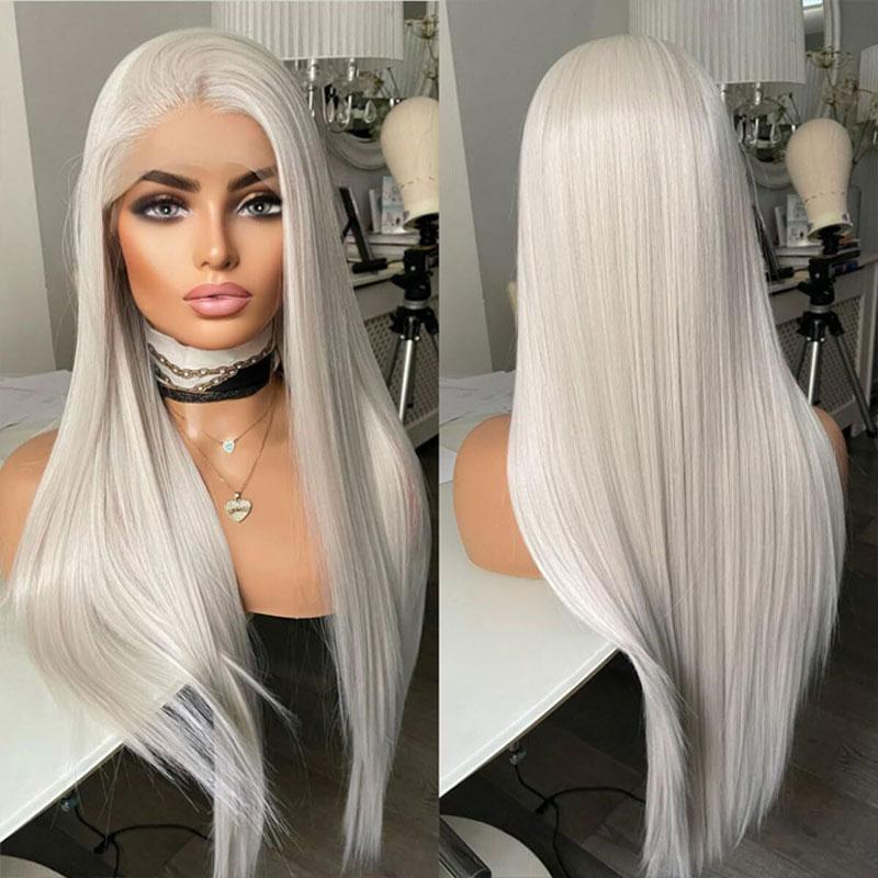 

White Straight Synthetic Lace Front Wig Glueless High Quality Heat Resistant Fiber Hair Natural Hairline For Women Wig