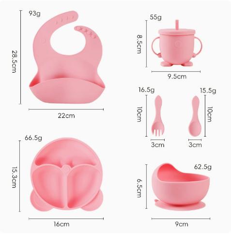 Kids Silicone Dinnerware Set with Ears - 6 Piece Light Baby Utensils for Toddlers