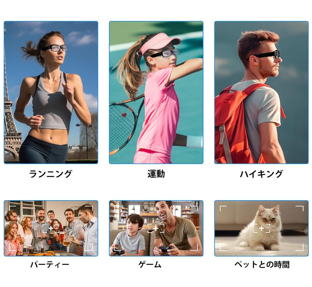 2K Kamera 64GB Smart-Kamera Outdoor-Aufnahme Tragbares Gerät für und Keine App erforderlich SD-Karte Brille, Eingebaute Brille, Radfahren, Wandern, Klettern,