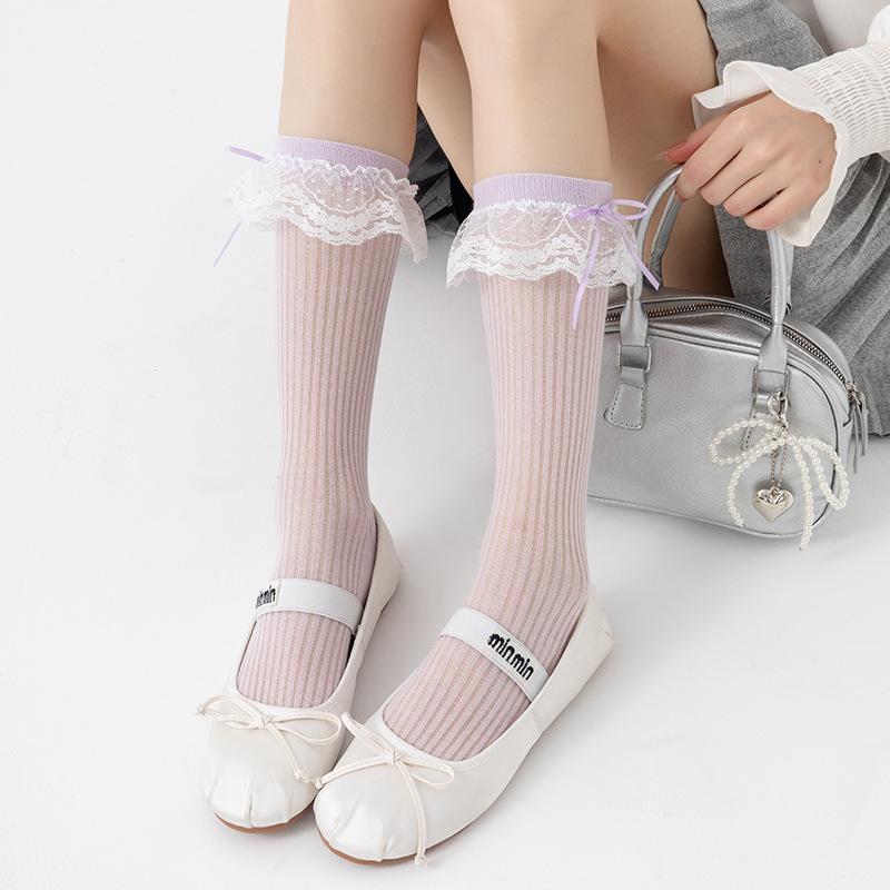Women's Spring and Summer Thin Lace Lace Medium Tube Boneless Cotton Socks