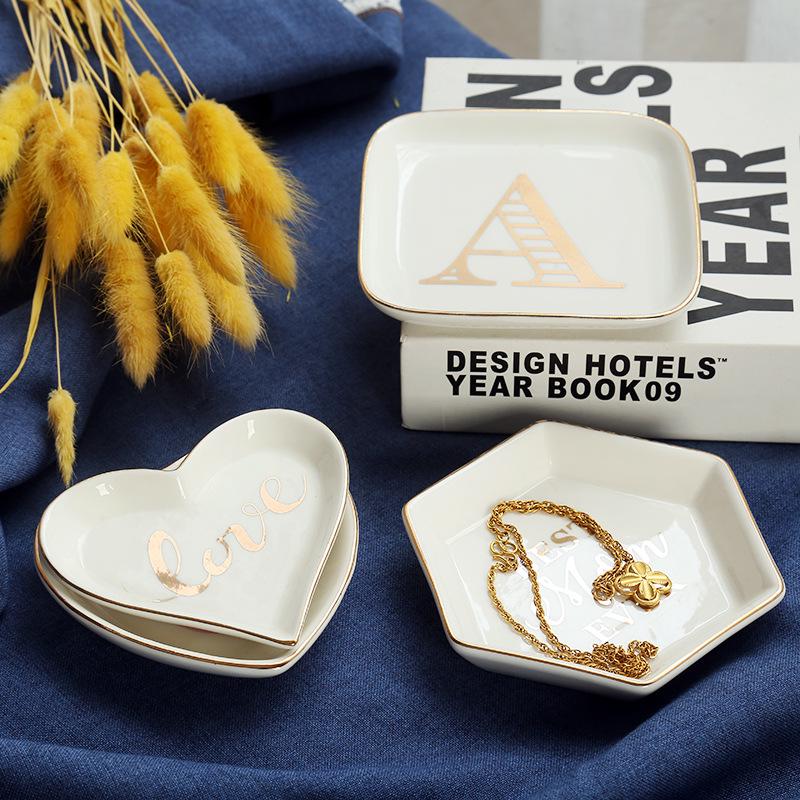 Nordic Ceramic Jewelry Dish - Square, Heart, Hexagon, Feather Shapes, Customizable Logo