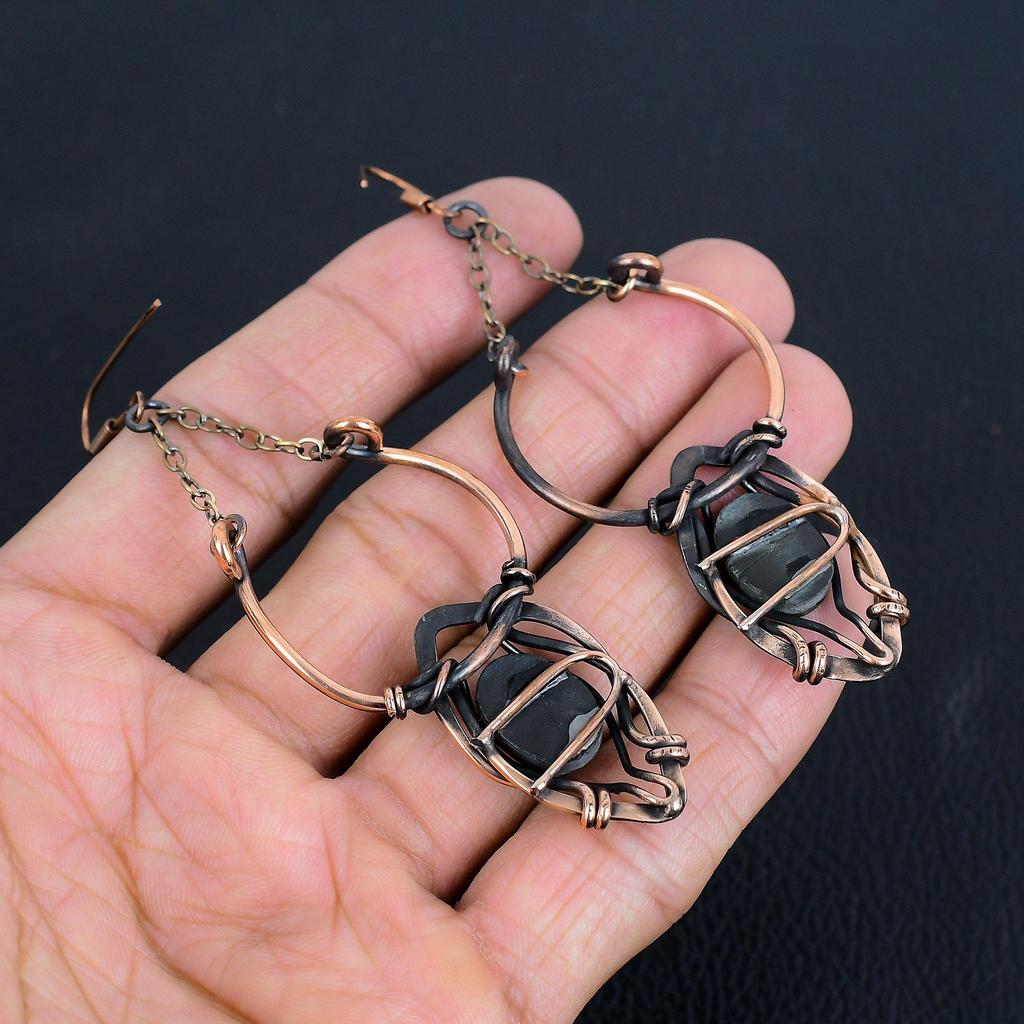 Abalone Shell 999 Copper Wire Wrapped Earrings, Handmade Gemstone Earrings Jewelry, Gifts For Wife Brand New Earrings