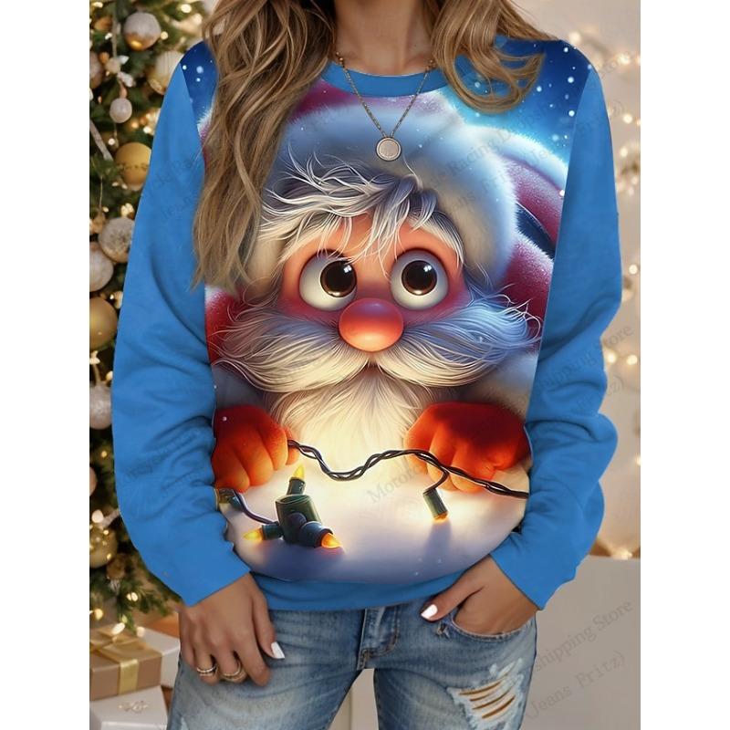 Christmas T-Shirts Fun Reindeer 3D Print Women O-Neck Long Sleeve T Shirt Streetwear Pullover Harajuku Tees Female Tops Clothing