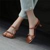 New Summer Sandals Women Concise Square Toe High Heel Fashion Shoes Women Genuine Leather Solid Slippers For Women Heels