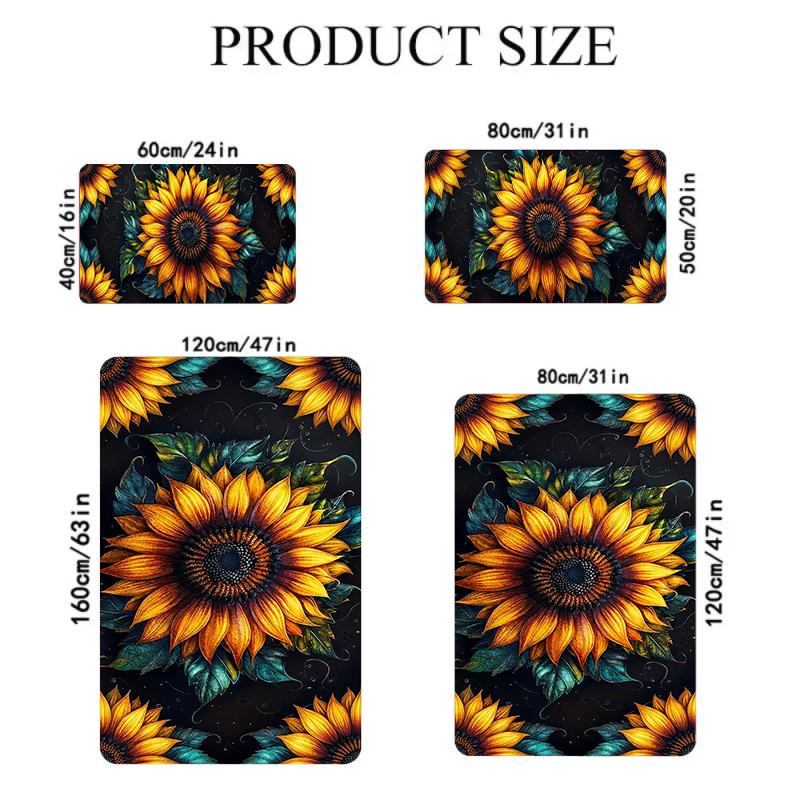 Striking Sunflower and Teal Leaf Print Area Rug, Soft Non-Slip Floor Mat for Living Room Bedroom Kitchen Home Decor