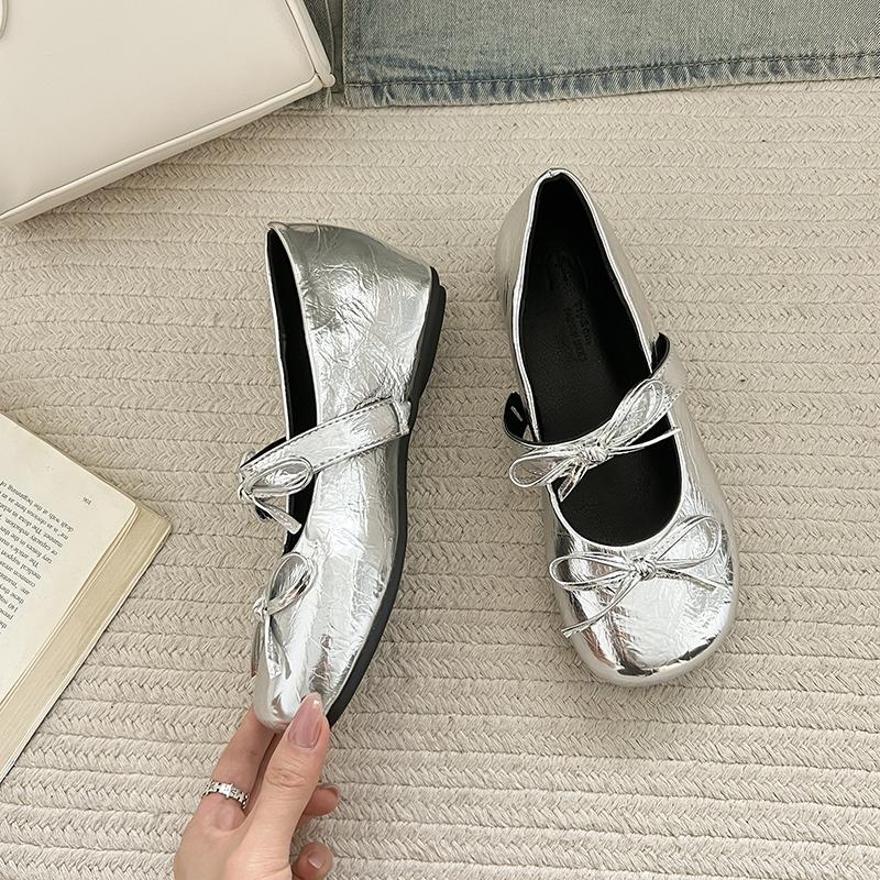 

Дизайнерские туфли Мэри Джейн серебристого цвета с бантом-бабочкой для женщин, удобные женские туфли на мягкой подошве, вечерние туфли с внутренней платформой, кожаные туфли 35 серебряный